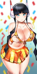 1girls alternate_breast_size big_breasts blue_eyes breast_hold breasts cheerleader cheerleader_uniform elesa_(pokemon) elesa_(pokemon_bw2) eye_contact fair-skinned_female fair_skin female female_focus female_only female_solo fully_clothed headphones huge_breasts human human_only kenron_toqueen large_breasts light-skinned_female light_skin looking_at_viewer nintendo octoosr pokemon pokemon_bw2 skirt solo solo_female solo_focus standing thick_thighs twintails wide_hips