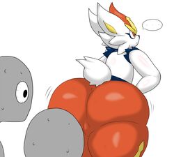 ... ambiguous_gender anthro ass ass_focus big_ass bunny_ears child_bearing_hips cinderace enigi09 huge_ass large_ass looking_at_ass nintendo pokemon pokemon_ss red_eyes speech_bubble thick_ass thick_thighs white_background white_fur wide_hips