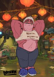 amphibia amphibia_(series) amphibian armpits arms_up broznan crop_top disney disney_channel fangs jeans milf muscular muscular_female priscilla_(amphibia) priscilla_the_killa rental_mommy_shirt scar scars short_hair small_breasts smooth_skin solo_female