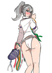 ass ass_focus back_view blush coffeelove68 mononobe_no_futo no_pants panties silver_hair touhou