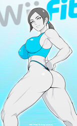 abs aerobics alternate_breast_size ass athletic breasts confident female highleg huge_breasts maximum_strike_edit muscular_female nintendo nisetanaqa solo third-party_edit wii_fit_trainer