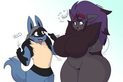 ass breasts dart(dewwydartz) dewwydarts dewwydartz female furry headband huge_breasts lucario nea(dewwydartz) pokemon pokemon_(species) purple_hair slightly_chubby thick_thighs tummy wide_hips zoroark