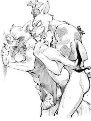 anal beastars crossdressing erection from_behind_position fur furry hybrid interspecies legoshi_(beastars) melon_(beastars) muscular muscular_male rape wolf