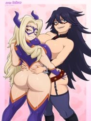 2girls ass ass_grab big_ass big_butt black_hair blonde_hair blue_eyes boots bottomless breast_press breast_squish breast_to_breast breasts butt_focus dako09 female female_only half-dressed half_naked hero_outfit(mha) holding_hips huge_breasts huge_butt hugging large_breasts looking_at_viewer looking_back looking_over_shoulder midnight_(my_hero_academia) mount_lady my_hero_academia nemuri_kayama pink_eyes seductive seductive_smile shounen_jump skin_tight smirk smirking tagme thick_ass thick_thighs topless yuri yuu_takeyama