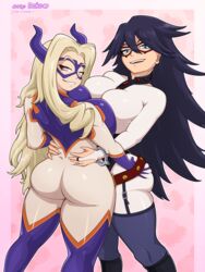 2girls ass ass_grab big_ass big_butt black_hair blonde_hair blue_eyes boots breast_press breast_squish breast_to_breast breasts butt_focus dako09 female female_only hero_outfit(mha) holding_hips huge_breasts huge_butt hugging large_breasts looking_at_viewer looking_back looking_over_shoulder midnight_(my_hero_academia) mount_lady my_hero_academia nemuri_kayama pink_eyes seductive seductive_smile shounen_jump skin_tight smirk smirking superheroine tagme thick_ass thick_thighs yuri yuu_takeyama