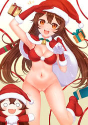 amber_(genshin_impact) bikini_top boots bottomless christmas denkaisui genshin_impact pussy swimsuits uncensored