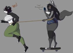 2girls ass breasts dee(dewwydartz) dewwydarts dewwydartz female furry mai_(dewwydartz) panda skateboard thick_thighs wide_hips wolf