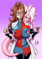 2020 2girls android android_21 android_21_(human) big_breasts bio-android_(dragon_ball) black_sclera blue_eyes breasts brown_hair dark_persona dragon_ball dragon_ball_fighterz dragon_ball_super dragon_ball_super_super_hero dress female fondling fondling_breast fontez glasses humanoid incest lab_coat labcoat long_hair majin majin_android_21 milf molestation monster_girl multiple_girls pantyhose pink_skin pointy_ears red_eyes selfcest tail vomi_(dragon_ball) white_hair yuri