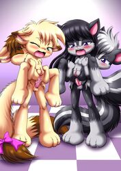 2boys 2girls anal anal_sex angel_(little_tails) annie_(little_tails) anthro balls bbmbbf blush brianna_(scottykat) cum cum_in_ass cum_inside female furry little_tails male male/female one_eye_closed open_mouth palcomix penis pussy scotty_kat sex tongue