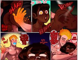 aggravatedmomo ass_slap comic daddy_kink dark-skinned_female dark_skin dialogue elf heat_miser interracial interspecies original_character pink_skin pointy_ears rankin-bass red_eyes red_hair sex spanking