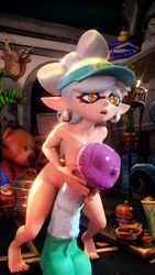 1girls 3d balls blue_hair breasts bunnychant dildo earrings feet female gnome grabbing handjob hat horse_dildo horsecock inkling kneeling marie_(splatoon) marie_(wo262) mask nipples nude penis pleasure_face pleasured render riding room solo splatoon tagme teddy_bear teeth toy url yellow_eyes