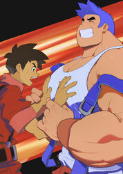 advance_wars andy_(advance_wars) army_uniform bara biceps big_muscles blue blue_hair brown_hair gay grabbing_pecs groping groping_pecs himbo human humanoid_only male male_only max_(advance_wars) muscle muscles muscular muscular_arms muscular_chest muscular_male nintendo pecs red size_difference smile smiling tank_top touching_pecs uleezoo video_game_character video_games