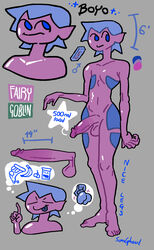 1boy big_penis blue_hair boyo_(sumghoul) fairy feet femboy feminine_male flaccid_penis food goblin goblin_male huge_cock legs original original_character penis purple_skin reference_image shiny_skin solo solo_male sumghoul