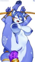 1girls anal anal_insertion anal_object_insertion animal_ears anthro anus areolae arms_up ass bad_id bad_twitter_id big_breasts blue_areola blue_fur blue_hair blue_nipples blue_nose blush breasts canid canine canis closed_eyes dildo eyebrows fangs female female_only fox fox_ears fur furry furry_only hips huge_breasts krokobyaka krystal krystal's_staff large_areolae leg_lift midriff navel nintendo nipples no_humans nude nude_female one_leg_up open_mouth paws pussy sex_toy solo solo_female staff star_fox tail thick_thighs thighs tribal_markings video_games weapon white_background wide_hips year_request