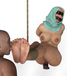 arabian blindfold bondage daz3d dildo feet_licking gag hijab male rtx_feet scarf tape_gag tikka