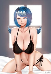 1girls absurd_res alternate_breast_size bed big_breasts blue_eyes blue_hair bra breasts easonx eye_contact female female_only high_resolution lana's_mother_(pokemon) large_breasts lingerie long_hair looking_at_viewer mature_female milf nintendo on_bed panties pokemon pokemon_sm underwear very_high_resolution voluptuous