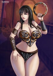 armor big_breasts black_hair breasts cleavage female female_focus female_only flowerxl large_breasts midriff thick_thighs wide_hips xena xena_warrior_princess