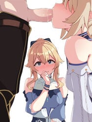 1boy 2girls aether_(genshin_impact) barbara_(genshin_impact) barbara_(summertime_sparkle)_(genshin_impact) bare_shoulders belt blonde_hair blouse blowjob blue_blouse blue_eyes blush breasts casual censored choker clothes_pull drill_hair erection faceless_male fellatio genshin_impact has_uncensored_version highres jean_gunnhildr jean_gunnhildr_(sea_breeze_dandelion) jewelry kneeling kumasteam long_hair long_sleeves mosaic_censoring multiple_girls nun open_mouth oral pants pants_pull penis ponytail sex siblings simple_background sisters standing straight sweatdrop swimsuit twin_drills twintails watching white_background wristband