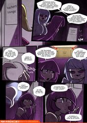 3girls amelia_the_lazy_ghost blonde_hair cheerleader comic dankodeadzone ghost_girl goth multiple_girls nina_cleroux original original_character purple_hair tagme text