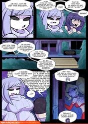 3girls amelia_the_lazy_ghost big_breasts breasts cheerleader comic dankodeadzone ghost_girl goth multiple_girls nina_cleroux original original_character purple_hair text werewolf