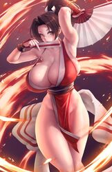 1girls breasts cleavage eu03 fatal_fury female female_only huge_breasts king_of_fighters mai_shiranui snk solo