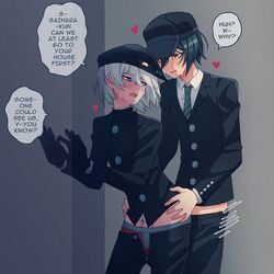 /// 2boys anal anal_sex ass_grab black_gloves blue_eyes blue_hair blush color danganronpa danganronpa_v3 doggy_style domination english_text femboy gay gay_domination gay_sex girly gloves half-dressed half_naked heart japanese_clothes k1-b0 keebo kiibo male male_on_male male_only mishmasz moaning moaning_in_pleasure movement_lines navy_blue_hair penis_in_ass pinned pinned_to_wall pounding pregame_kiibo pregame_shuichi saihara_shuuichi school_uniform short_hair shuichi_saihara straight_hair stuttering submissive submissive_male suit sweat sweatdrop sweating text text_bubble tie white_hair yaoi yellow_eyes