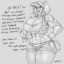 abs big_breasts breasts cleavage fio_germi huge_ass huge_breasts lapotato8 large_breasts metal_slug monochrome muscular_female oh_these?_(meme) snk voluptuous wide_hips