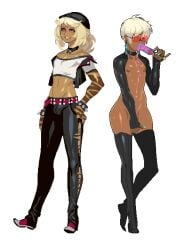 2boys arm_length_gloves blonde_hair borrowed_character crossover dark_skin evan_(eigaka) femboy feminine_male fingerless_gloves male_focus multiple_boys noel_(luckeux) nude pixel_art s-purple sunglasses tattoo thigh_boots thighhihghs tight_clothing transparent_background trap white_hair