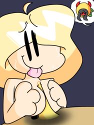 1futa 1girls artist_request blonde_hair boobjob boobs breasts calliope_(friday_night_mashup) cum female friday_night_funkin friday_night_mashup futanari hands_on_breasts intersex multiple_girls outercourse paizuri precum smiling sweat theo_(friday_night_mashup) titfuck tongue tongue_out