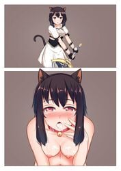 artist_request cat_bell catgirl collar cum cum_in_mouth fran_(tensei_shitara_ken_deshita) heart-shaped_pupils instant_loss_2koma mind_control shishou_(tensei_shitara_ken_deshita) source_request symbol-shaped_pupils tensei_shitara_ken_deshita year_request