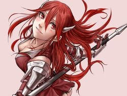 1girls armor ass black_panties breasts cleavage cordelia_(fire_emblem) female fire_emblem fire_emblem_awakening from_above gloves hair_ornament highres holding kilye_4421 kirie_kairi long_hair looking_at_viewer looking_up nintendo panties pantyshot polearm red_eyes red_hair simple_background smile solo solo_female upskirt very_long_hair weapon