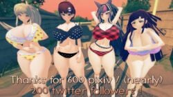 3d 4girls alternate_breast_size ass bottom_heavy bra breasts danganronpa female female_only hair_ornament huge_ass huge_breasts human koizumi_mahiru long_hair mioda_ibuki multiple_girls packed_mushrooms panties ponytail saionji_hiyoko short_hair straight_hair sunset thick_thighs tsumiki_mikan underwear