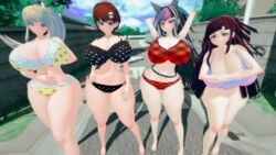 3d 3d_(artwork) 4girls ass bottom_heavy bra breasts cleavage clouds danganronpa danganronpa_2:_goodbye_despair day female female_focus female_only hair_ornament huge_ass huge_breasts koikatsu koizumi_mahiru long_hair mioda_ibuki packed_mushrooms panties ponytail saionji_hiyoko short_hair straight_hair thick_thighs thighs tsumiki_mikan underwear