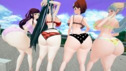 3d 3d_(artwork) 4girls ass ass_cleavage bottom_heavy bra breasts butt_crack clouds danganronpa danganronpa_2:_goodbye_despair day female female_focus female_only hair_ornament huge_ass huge_breasts koikatsu koizumi_mahiru long_hair mioda_ibuki packed_mushrooms panties ponytail saionji_hiyoko short_hair straight_hair thick_thighs thighs tsumiki_mikan underwear