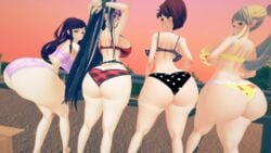 3d 4girls alternate_breast_size ass ass_cleavage bottom_heavy bra breasts butt_crack danganronpa female female_only hair_ornament huge_ass huge_breasts human koizumi_mahiru long_hair mioda_ibuki multiple_girls packed_mushrooms panties ponytail saionji_hiyoko short_hair straight_hair sunset thick_thighs tsumiki_mikan underwear