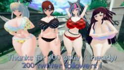 3d 4girls alternate_breast_size ass bottom_heavy bra breasts clouds danganronpa day female female_only hair_ornament huge_ass huge_breasts human koizumi_mahiru long_hair mioda_ibuki multiple_girls packed_mushrooms panties ponytail saionji_hiyoko short_hair straight_hair thick_thighs tsumiki_mikan underwear