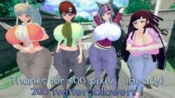 3d 4girls alternate_breast_size ass bottom_heavy breasts clouds danganronpa day female female_only hair_ornament huge_ass huge_breasts human jeans koizumi_mahiru long_hair mioda_ibuki multiple_girls packed_mushrooms ponytail saionji_hiyoko short_hair straight_hair thick_thighs tsumiki_mikan