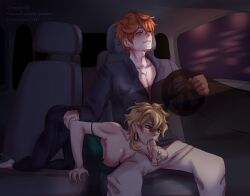 1boy 1boy1girl 1girls ass_up blonde_female blowjob blowjob_in_car blowjob_only car car_blowjob collarbone discord_tag driving earring earrings female genshin_impact groping hottiesexual in_car lipstick lipstick_mark lipstick_marks lipstick_on_penis lumine_(genshin_impact) male mihoyo red_hair_male road_head straight tartaglia_(genshin_impact)