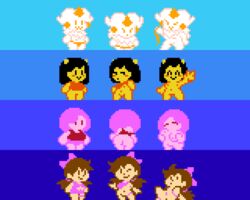 ass bibi_(nebularts) blue_background breast_squish breasts brown_hair cheeprick earrings gold gold_(metal) gold_jewelry hair_ribbon happy horn horns karebuyet minigirl mob_face nebularts nipples original_character pink_body pink_hair pink_skin pixel_art pussy shy_ayu spread_legs sprite sprite_sheet tagme undressing white_body white_skin yellow_body yellow_skin yopy yuh_(yopy)