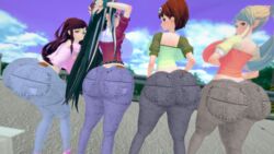 3d 3d_(artwork) 4girls ass bottom_heavy breasts clouds danganronpa danganronpa_2:_goodbye_despair day female female_focus female_only hair_ornament huge_ass huge_breasts jeans koikatsu koizumi_mahiru long_hair mioda_ibuki packed_mushrooms ponytail saionji_hiyoko short_hair straight_hair thick_thighs thighs tsumiki_mikan