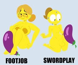 big_breasts big_penis emoji emoji_(race) emoji_boi emoji_gilf emojifam_(sssir8) feet female femboy footjob frottage gilf humanoid male/male mob_face no_outlines older_female slobbyslapper small_penis sssir sssir8 sword_fight swordplay trap vaz0v yellow_body