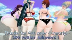 3d 4girls alternate_breast_size ass ass_cleavage bottom_heavy bra breasts butt_crack clouds danganronpa day female female_only hair_ornament huge_ass huge_breasts human koizumi_mahiru long_hair mioda_ibuki multiple_girls packed_mushrooms panties ponytail saionji_hiyoko short_hair straight_hair thick_thighs tsumiki_mikan underwear