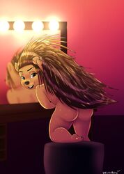 absurd_res anthro ash_(sing) ass ass big_ass big_butt crested_porcupine female female_only fur furry furry_only green_room grin hi_res hystricid illumination_entertainment leaning leaning_forward looking_at_viewer looking_back looking_back_at_viewer mammal mirror naked nude nude_female porcupine rear_view rodent sing_(movie) smile solo solo_female unfinishedheckery