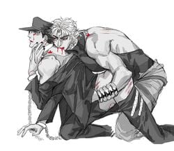 2boys age_difference anal ass bite_mark biting blood bruise chains clothed clothed_sex crying crying_blood crying_with_eyes_open defeated_hero dio_brando doggy_style forced_yaoi gay jojo's_bizarre_adventure jotaro_kujo male_rape_victim rape restrained school_uniform stardust_crusaders vampire yaoi