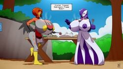 2021 2girls anthro apron big_breasts bird_girl breasts breasts_out commission cooking cooking_on_body female_only game_freak gardevoir grilling huge_breasts multiple_girls naked_apron nintendo nipples outdoors pokémon_(species) pokemon pokemon_(species) purple_hair tagme talonflame violet_(pyrowildcat) ydbunny