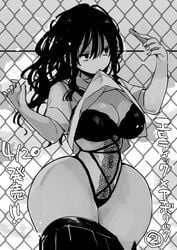 1girls achumuchi ass big_ass black_hair busty curvaceous curves curvy curvy_body curvy_female curvy_figure curvy_hips erotic_x_anabolic hourglass_figure huge_hips huge_thighs japanese_text mitsukura_itsuha monochrome original original_character phone selfie solo solo_focus thick_thighs voluptuous wide_hips