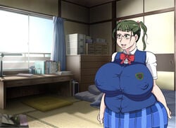 1girls bbw big_breasts bittercream clothing huge_breasts nikuko_(galko) oshiete!_galko-chan overweight overweight_female school_uniform solo solo_female twintails