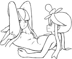 2girls between_legs breasts elesa_(pokemon) face_between_legs face_between_thighs female female_only gym_leader multiple_girls naked nintendo nude on_back pokemon pokemon_bw pussy skyla_(pokemon) thecrazypartyco vagina yuri