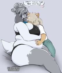 1girls anthro bbw big_breasts breasts female furry large_breasts overweight overweight_female pregnant princesssamoyed speech_bubble text thick_thighs