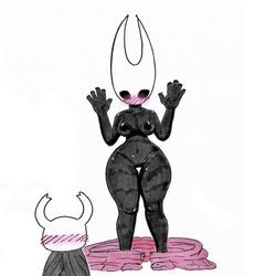 1girls big_hips blush breasts brownpidgeon completely_nude completely_nude_female embarrassed embarrassed_nude_female enf exposed exposed_breasts exposed_pussy female full_body hollow_knight hornet_(hollow_knight) naked naked_female nude nude_female protagonist_(hollow_knight) ripped_clothing surprised